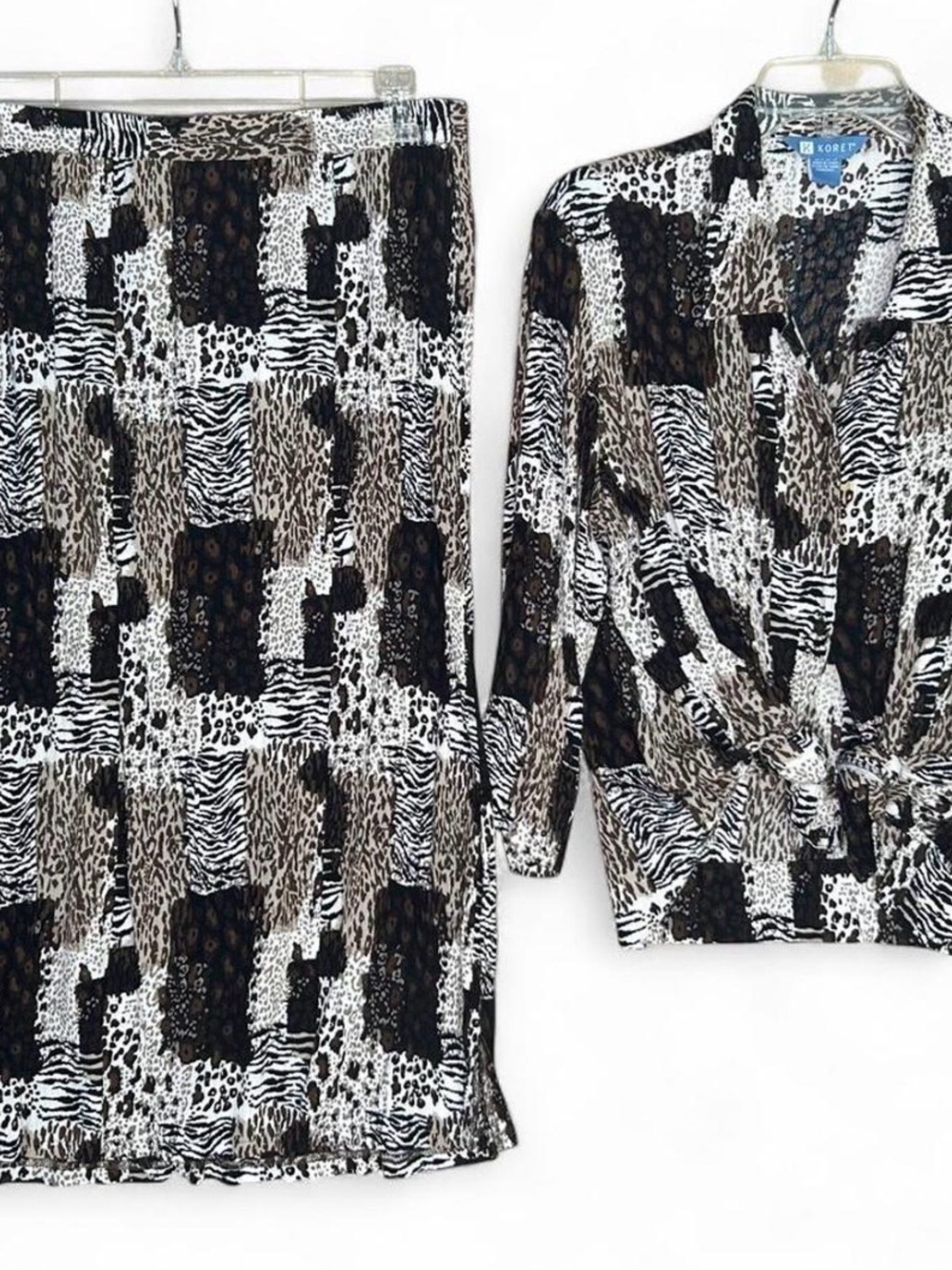 Koret Women’s Black & Brown Animal Print Two-Piece Set.lSkirt and blouse.